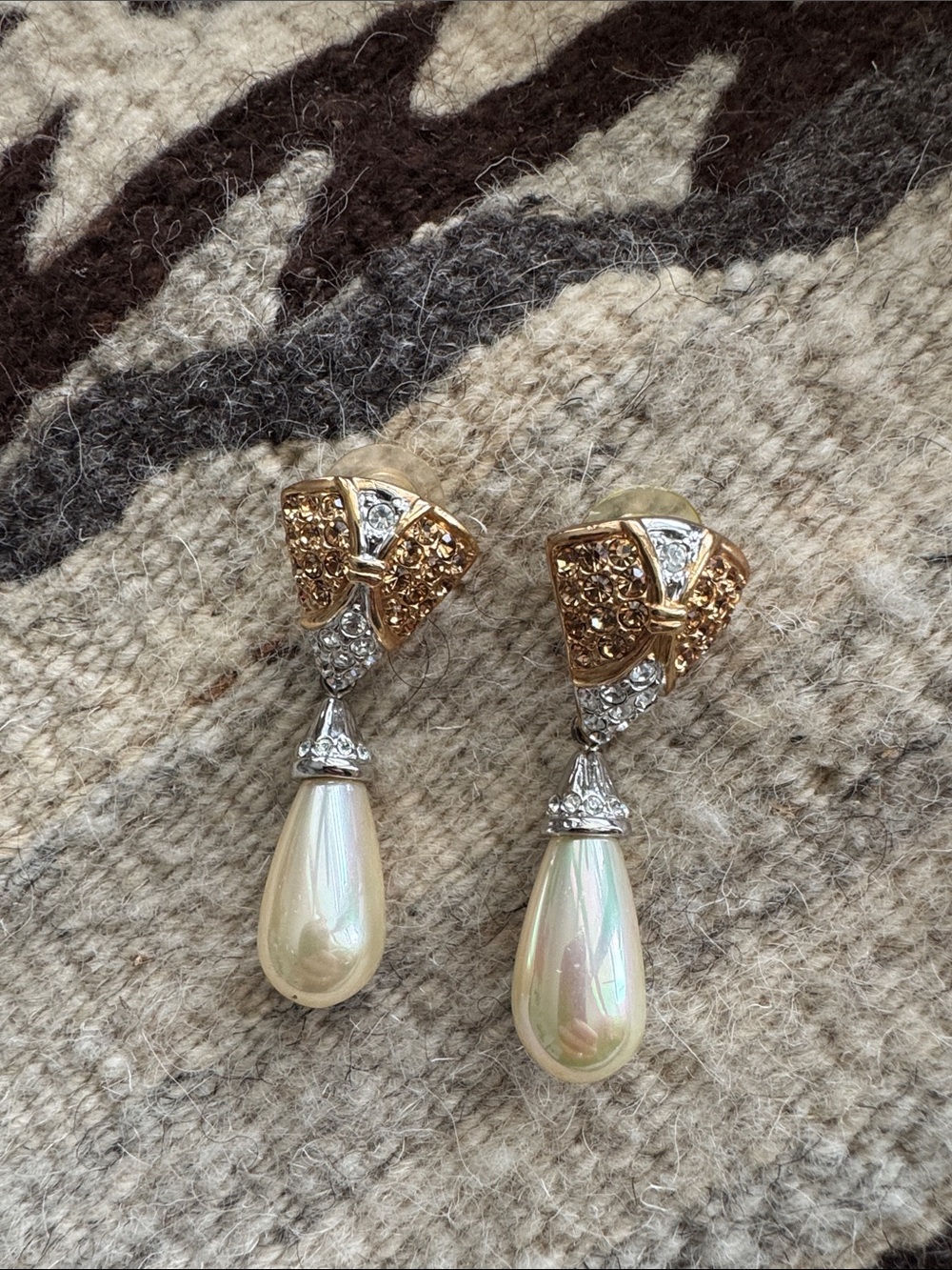 Gold-Tone and Ivory Pearl Teardrop Dangle Earrings